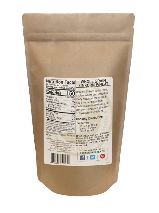 Einkorn Nutrition Facts from Royal Lee Organics